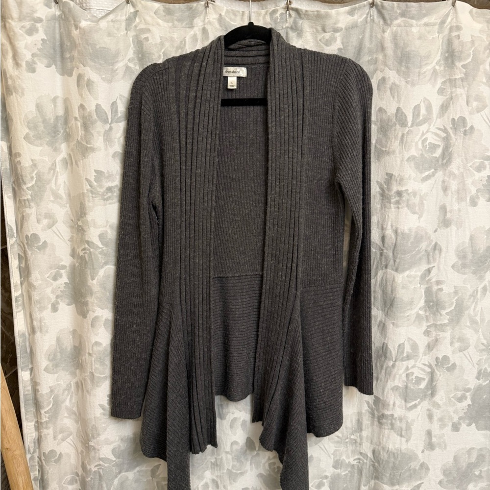 dressbarn Dark Gray Ribbed Cardigan